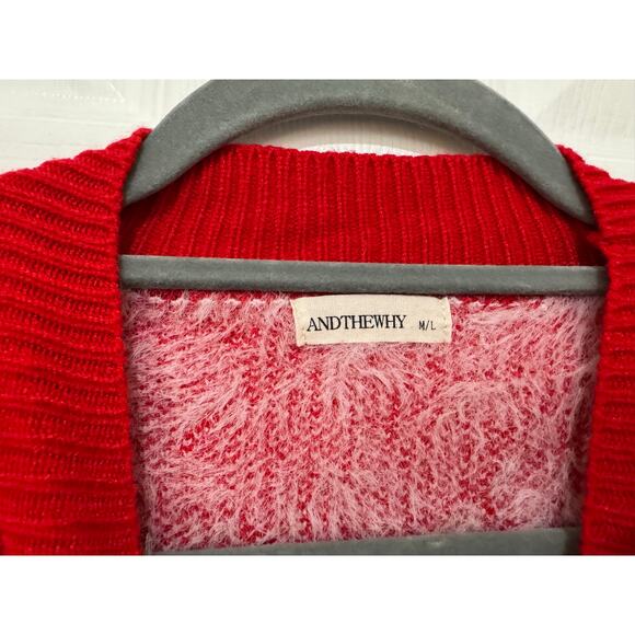 And The Why Pull Over Snowflake  Soft Sweater Red White M/L Oversized - Picture 3 of 6